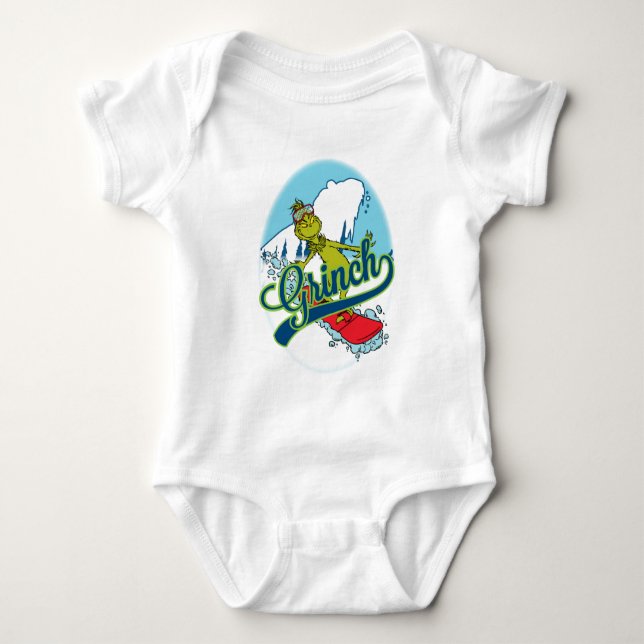 Grinch Snowboarding Baby Bodysuit (Front)