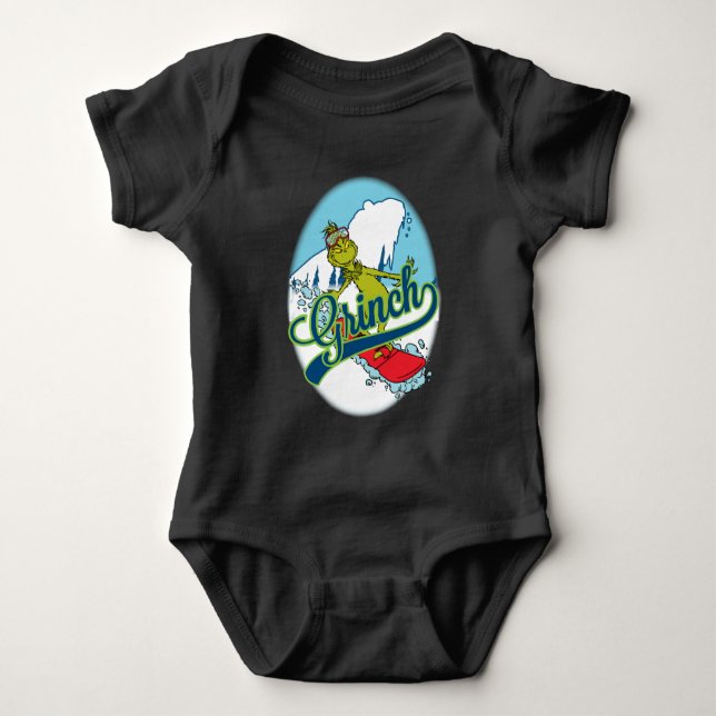 Grinch Snowboarding Baby Bodysuit (Front)