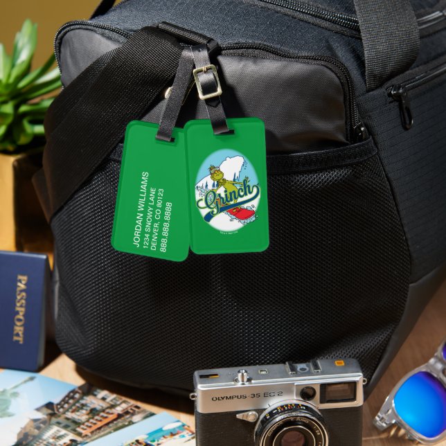 Grinch Snowboarding Luggage Tag (Front & Back)