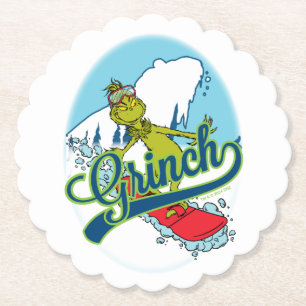 Grinch Snowboarding Paper Coaster