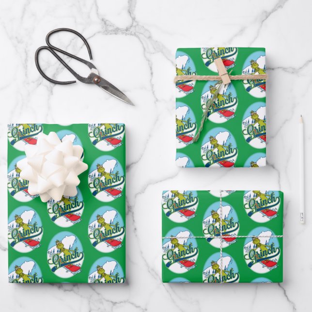 Grinch Snowboarding Wrapping Paper Sheet (Front)