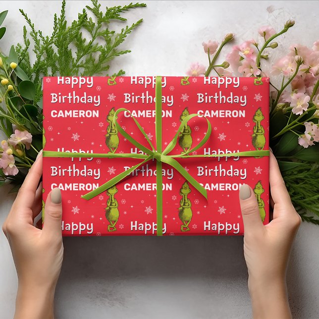 Grinch Snowflake Birthday Wrapping Paper (Wrapped gift)