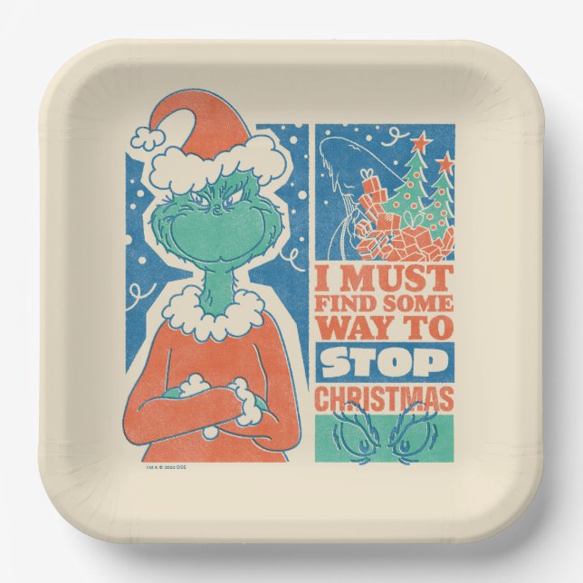 Grinch | Stop Christmas Vintage Graphic Paper Plate (Front)