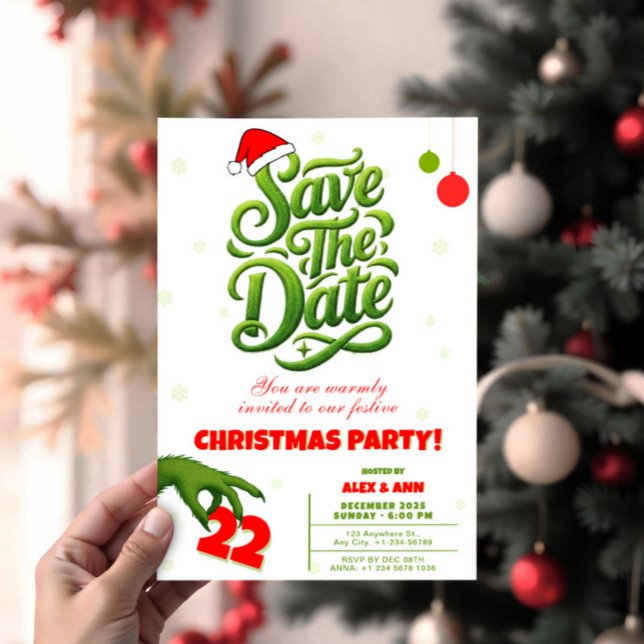 Grinch Style Christmas Party Save the Date Invitation (Grinch Style Christmas Party Save the Date Invitation, Funny Xmas invite)