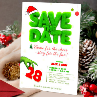 Grinch Style Save The Date Christmas New Year Invitation
