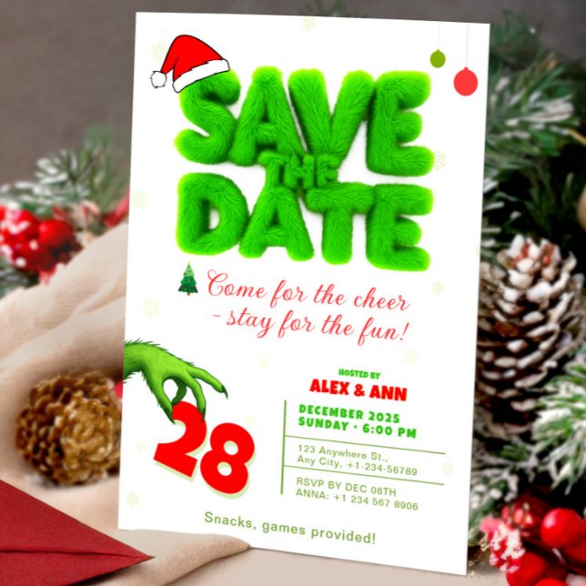 Grinch Style Save The Date Christmas New Year Invitation (Grinch Style Save The Date Christmas New Year Invitation, Merry Grinchmas, Christmas Invitation)