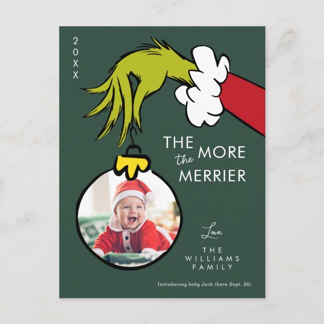 Grinch The More the Merrier New Baby - Photo Holiday Postcard (Front)