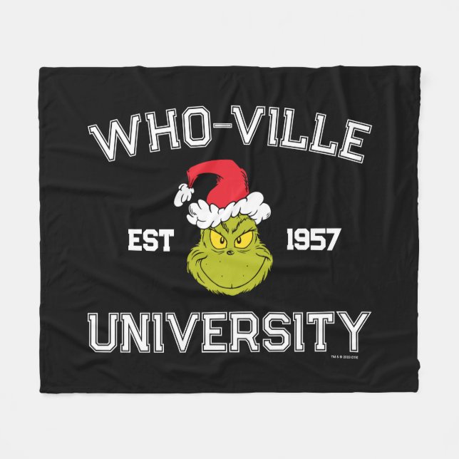 Grinch | Who-ville University Est 1957 Fleece Blanket (Front (Horizontal))