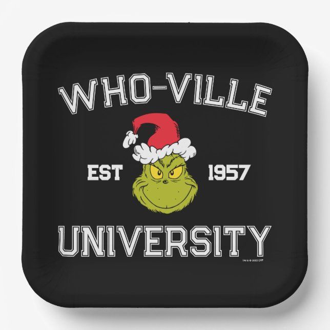 Grinch | Who-ville University Est 1957 Paper Plate (Front)