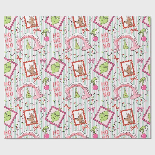 Grinchmas in Who-ville pink and green wrapping pap Wrapping Paper (Flat)