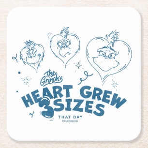 Grinch's Heart Grew 3 Sizes Square Paper Coaster