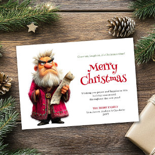 Grinchy Santa cartoon editable Christmas greeting Holiday Card