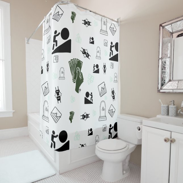 Grind & Gain Shower Curtain Motivational Money Art (In Situ)