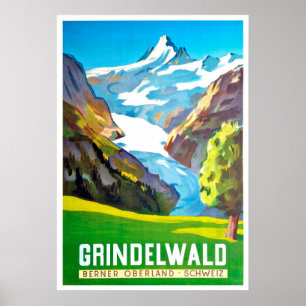 Grindelwald, mountain peak, Switzerland, vintage Poster