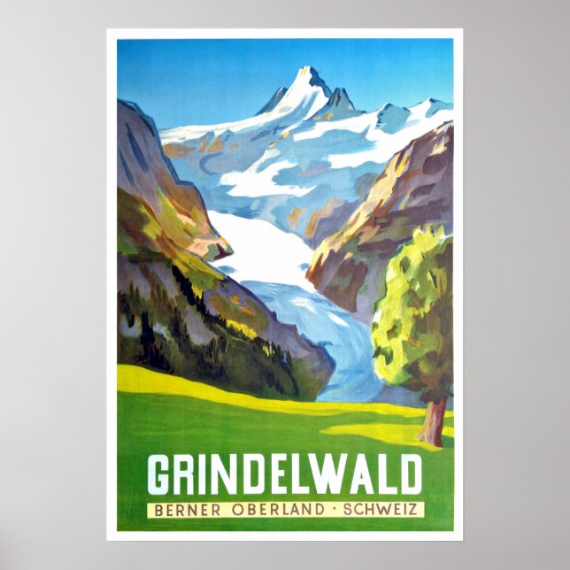 Grindelwald, mountain peak, Switzerland, vintage Poster (Front)