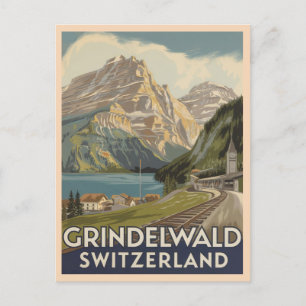 Grindelwald Switzerland Alps Retro Postcard