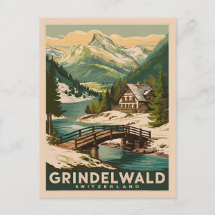 Grindelwald Switzerland Alps Retro Postcard