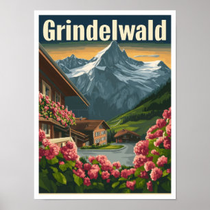 Grindelwald Switzerland Art Vintage Travel Poster