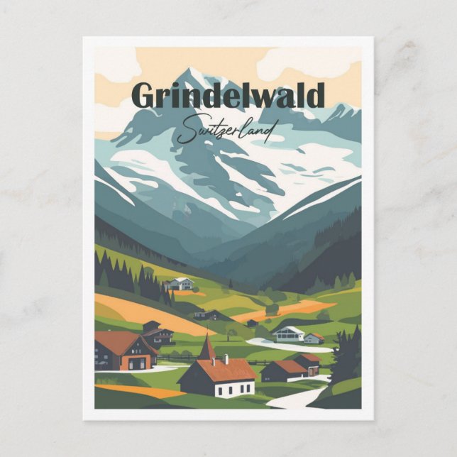 Grindelwald Switzerland Artwork Travel  Postcard (Front)