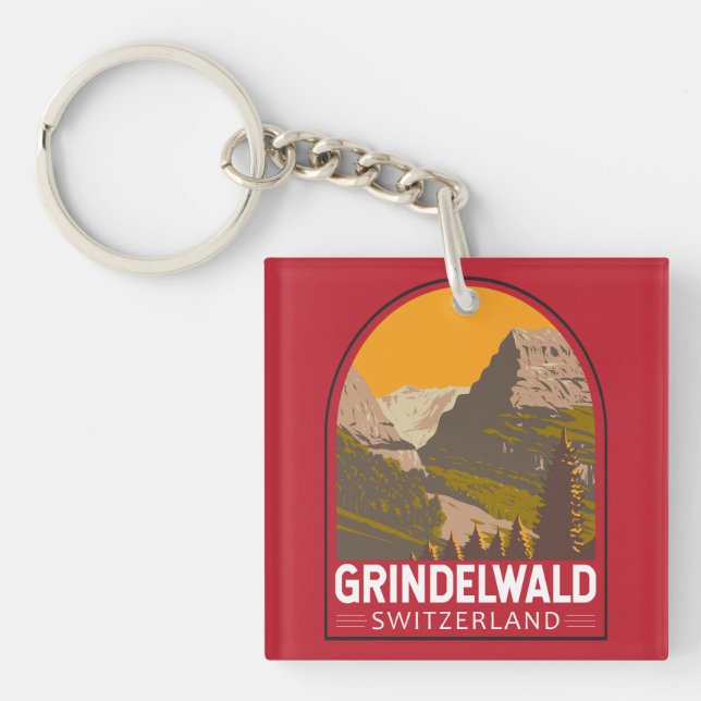 Grindelwald Switzerland Travel Art Vintage Key Ring (Front)