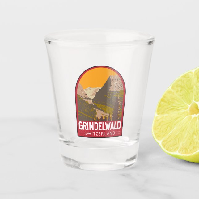 Grindelwald Switzerland Travel Art Vintage Shot Glass (Front)