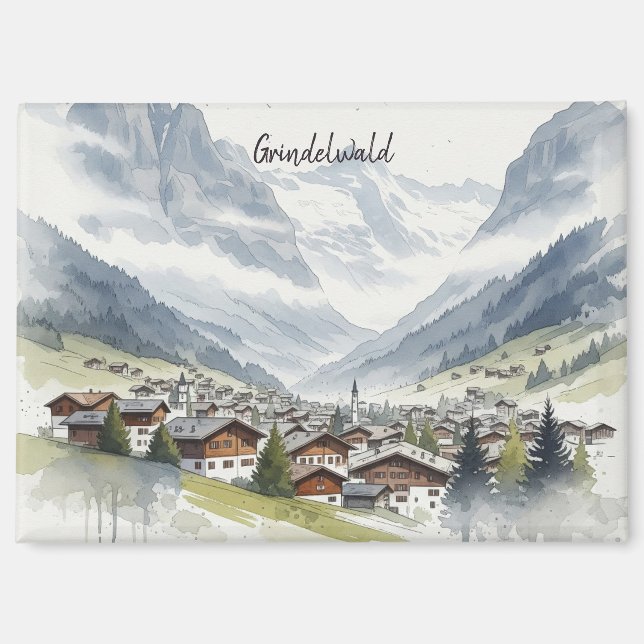 Grindelwald Switzerland Travel watercolour Magnet (Front)