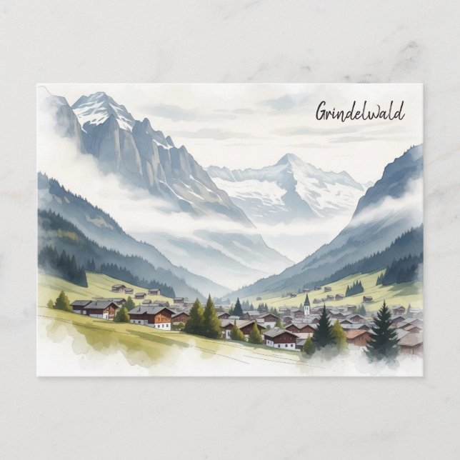 Grindelwald Switzerland Travel watercolour Postcard (Front)