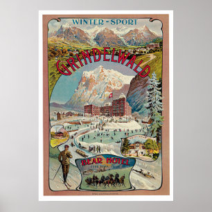 Grindelwald Winter-Sport Vintage Travel Poster