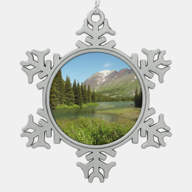 Grinnell Creek at Glacier National Park Snowflake Pewter Christmas Ornament (Front)
