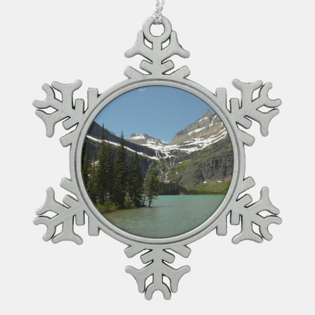 Grinnell Lake at Glacier National Park Snowflake Pewter Christmas Ornament (Front)