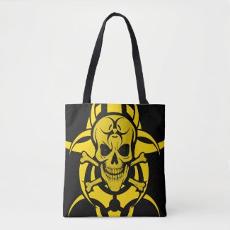 Grinning Biohazard Skull and CrossBones Tote Bag