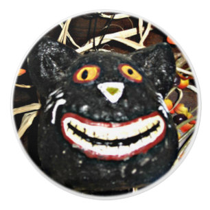 Grinning Black Cat Ceramic Knob
