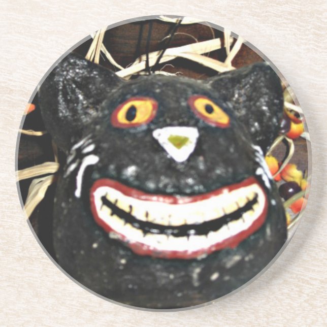 Grinning Black Cat Coaster (Front)