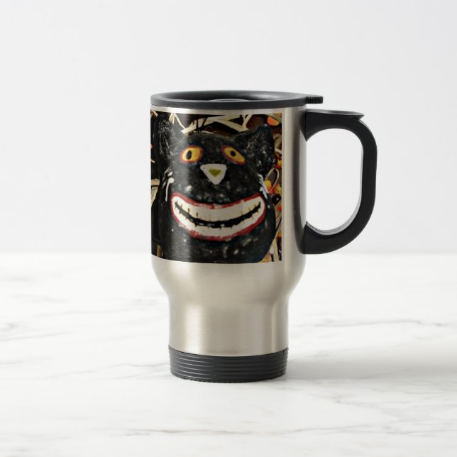 Grinning Black Cat Travel Mug (Right)