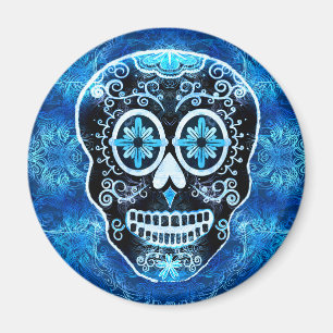 Grinning Blue Calavera Magnet