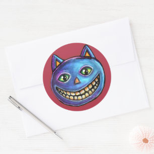 Grinning Blue Cat Vintage Halloweenies Classic Round Sticker