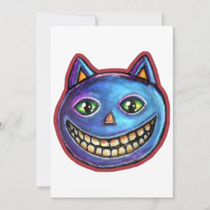 Grinning Blue Cat Vintage Halloweenies Invitation