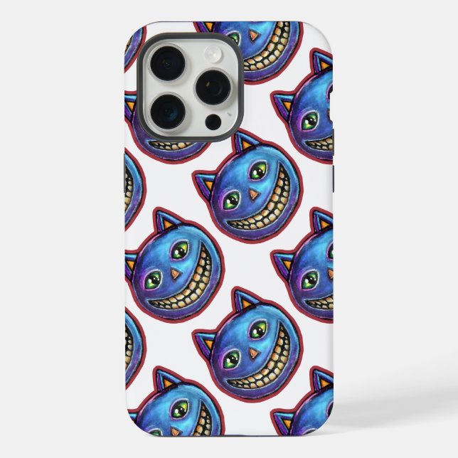 Grinning Blue Cat Vintage Halloweenies iPhone Case (Back)
