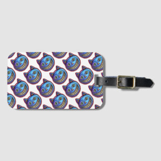 Grinning Blue Cat Vintage Halloweenies Luggage Tag
