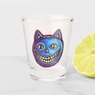 Grinning Blue Cat Vintage Halloweenies Shot Glass