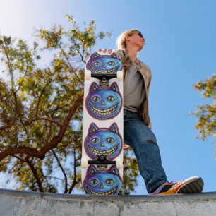 Grinning Blue Cat Vintage Halloweenies Skateboard