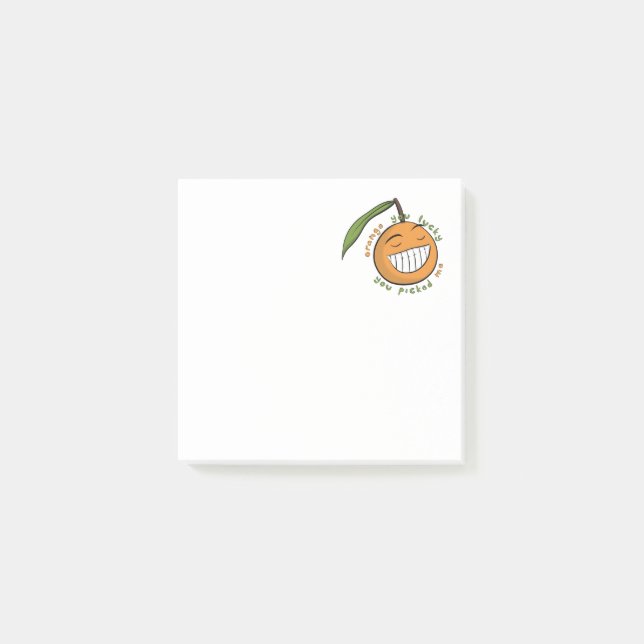 Grinning Cartoon Orange Fruit with Fancy Text Post-it Notes (Front)