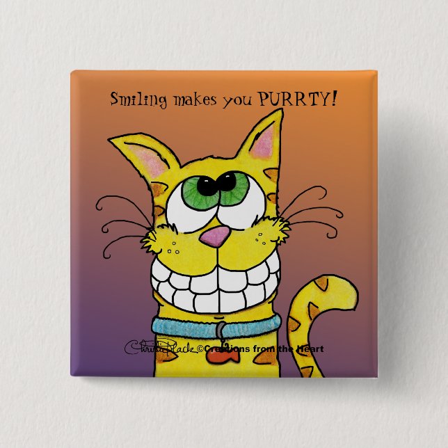 Grinning Cat 15 Cm Square Badge (Front)