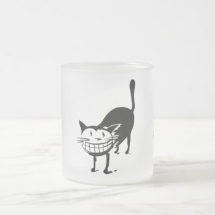 Grinning Cat Frosted Glass Coffee Mug