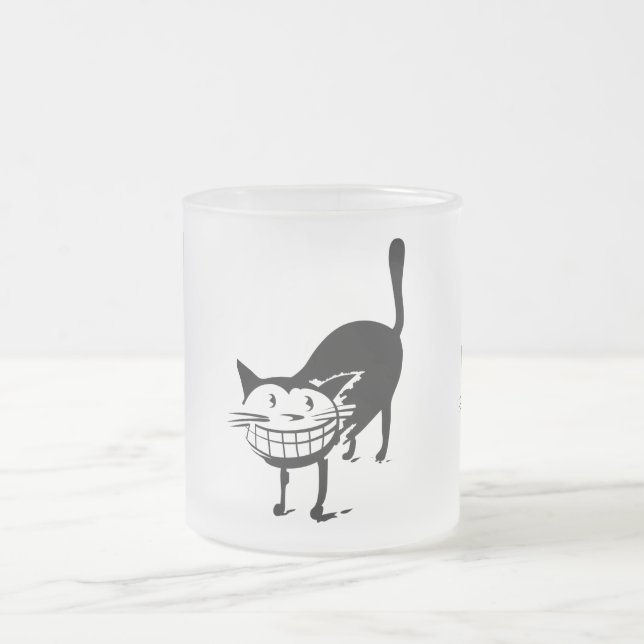 Grinning Cat Frosted Glass Coffee Mug (Center)