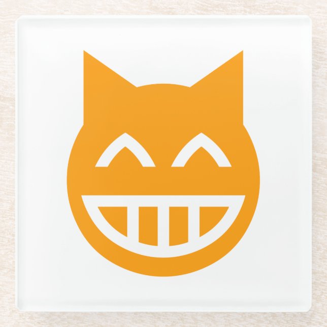 Grinning Emoji Cat Glass Coaster (Front)