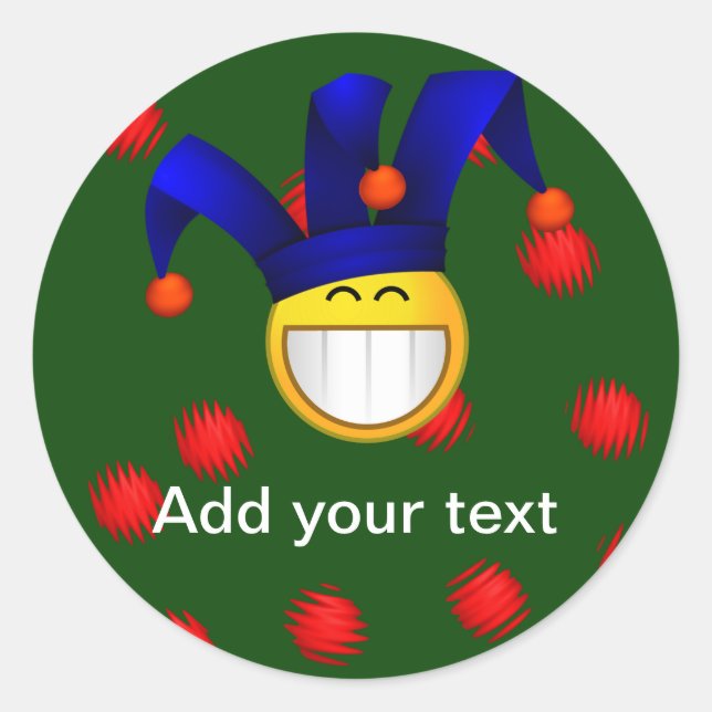 Grinning Emoji Jester Classic Round Sticker (Front)