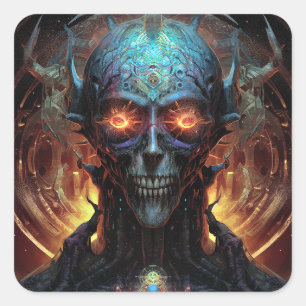 Grinning Evil Alien Man Sci-Fi Art Square Sticker