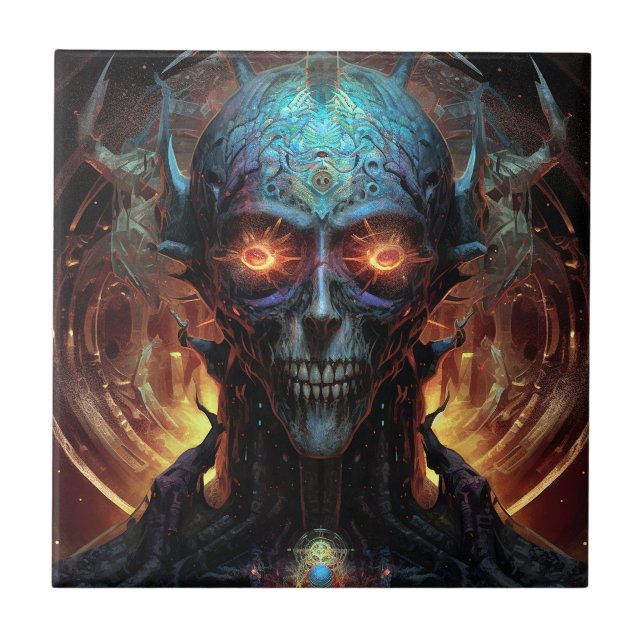 Grinning Evil Alien Man Sci-Fi Art Tile (Front)