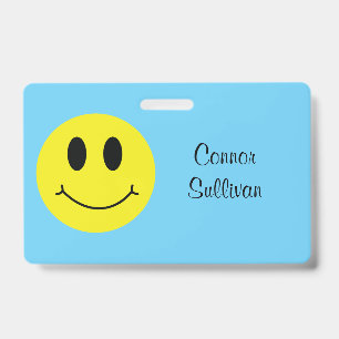 Grinning Face Classic with First Last Name Badge ID Badge
